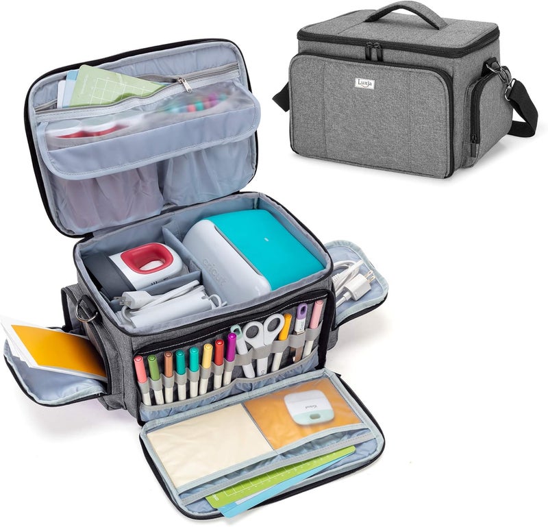 LUXJA Carrying Case Compatible with Cricut Joy and Easy Press Mini, Carrying Bag with Supplies Storage Sections, Gray - Image 1
